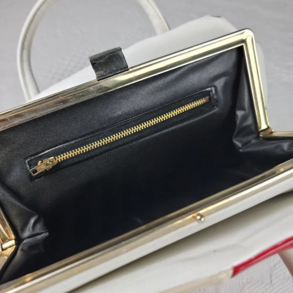 Vintage purse frame bag MCM classic white blue black cream red wide retro stripe - Picture 12 of 12